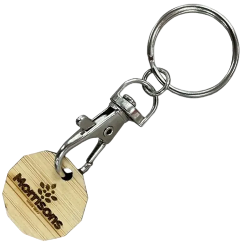 UK Branded Bamboo Trolley Coin Engraved with a Logo by Total Merchandise
