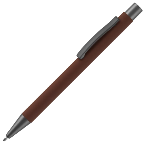 Logo branded Ergo Soft Feel Aluminum Ballpen with a design from Total Merchandise - Brown