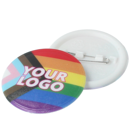 Custom branded Rainbow 37mm Pin Badge with a printed design from Total Merchandise