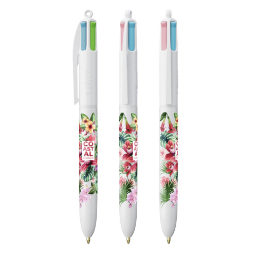 BIC 4 Colour Fashion Ballpens in White printed with a design from Total Merchandise