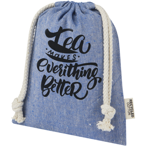 Small Pheebs GRS recycled cotton gift bag in Heather Blue printed with a logo from Total Merchandise