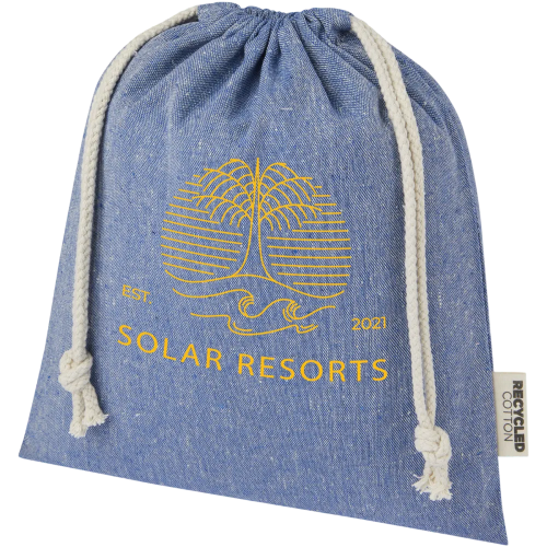 Promotional Medium Pheebs GRS recycled cotton gift bag in Heather Blue printed with a logo
