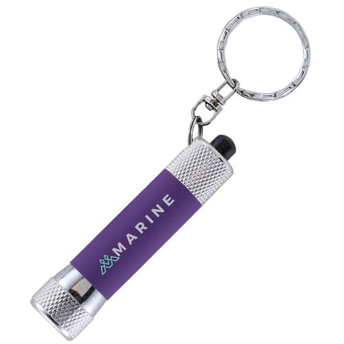 Promotional Soft Touch Torch Keyrings with a printed design from Total Merchandise - Purple