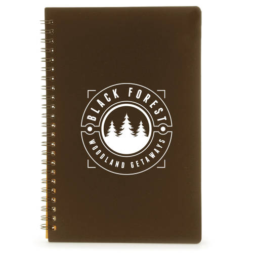 Custom-branded A5 Coffee Notebooks with a design from Total Merchandise