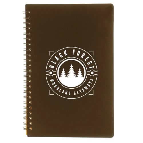 Custom-branded A5 Coffee Notebooks with a design from Total Merchandise