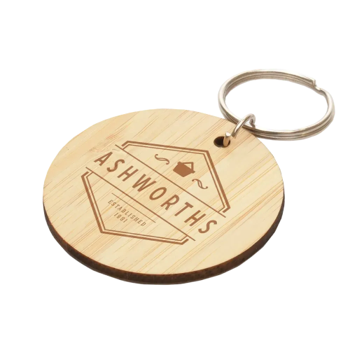 Promotional Circular Bamboo Keyrings printed with your logo from Total Merchandise