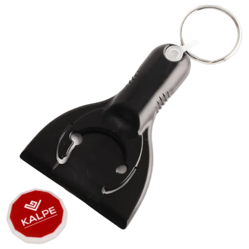 An image to show both the ice scraper and the trolley coin from Total Merchandise