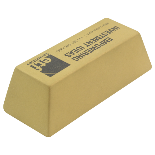 Promotional printed Stress Gold Bar with company logo printed in 1 colour from Total Merchandise