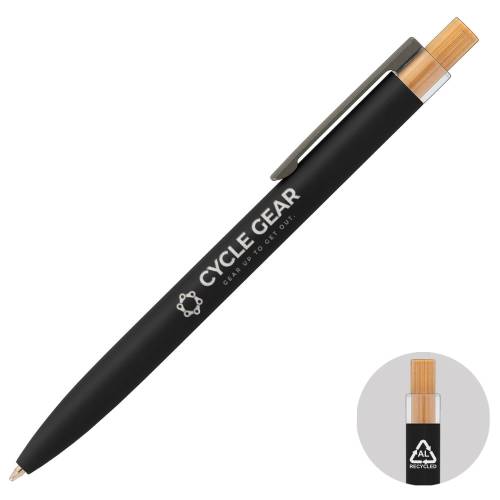 Logo branded Recorn Recycled Aluminium Pen with a design from Total Merchandise - Black