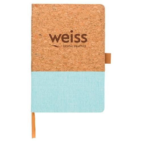 Custom Branded A5 Cork and Cotton Notebook in Aqua from Total Merchandise