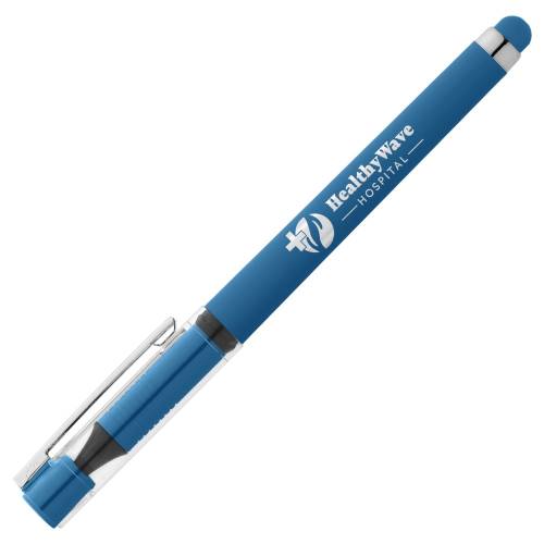 Promotional Kappa Soft Touch Gel Pen with Stylus in Light Blue printed with your company logo