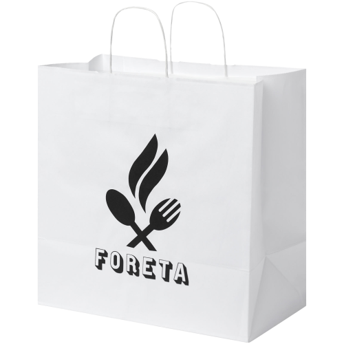 Custom Branded XL White Kraft Paper Bag with Twisted Handles and a design from Total Merchandise