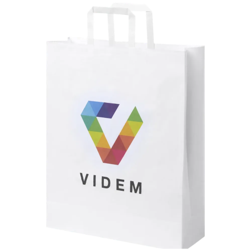 Custom branded Large White Kraft Paper Bag With Flat Handles with design from Total Merchandise