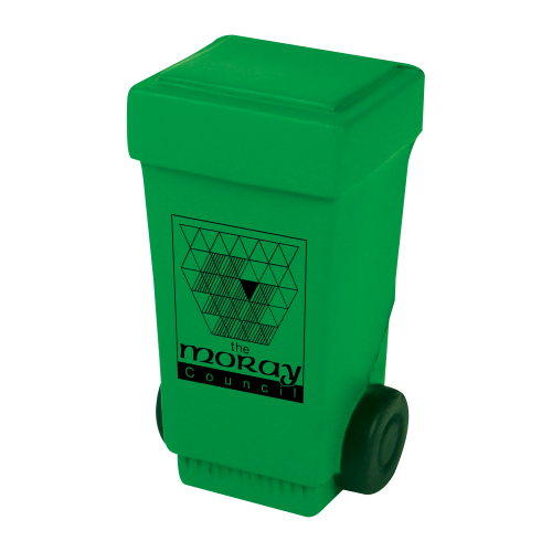Custom branded Stress Wheelie Bins in green From Total Merchandise