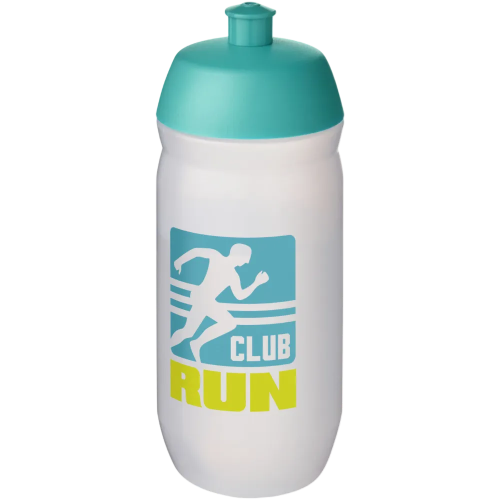 UK Printed 500ml HydroFlex™ Squeeze Sports Bottles in Frosted Clear/Aqua from Total Merchandise