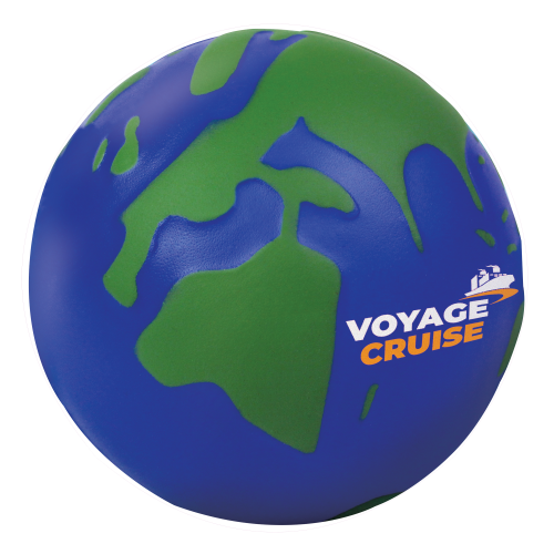 Promotional Globe Stress Toy in Dark Blue and Green Printed with Your Logo from Total Merchandise
