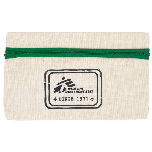 Promotional Organic Cotton Pencil Case in Natural/Green Printed with a Logo by Total Merchandise