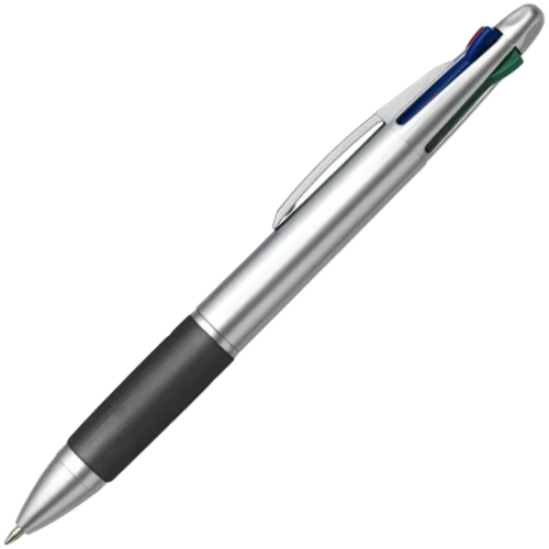 Promotional 4 Colour Ballpen has a silver barrel and rubber grip
