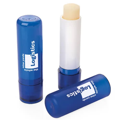 Promotional Vanilla Lip Balm Stick in Frosted Blue with Printed Logo from Total Merchandise