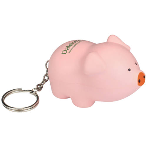 Promotional branded Stress Pig Keyring with logo printed on the back