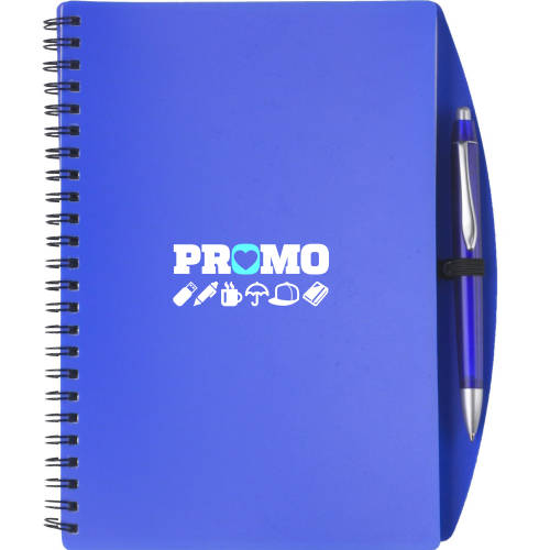 Promotional printed A5 Plastic Cover Notebooks with a company logo branded to the front