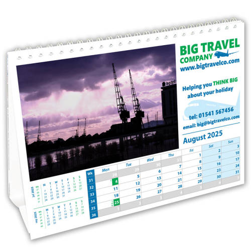 Promotional A5 Easel Calendars for with bespoke images and a company logo printed on each page