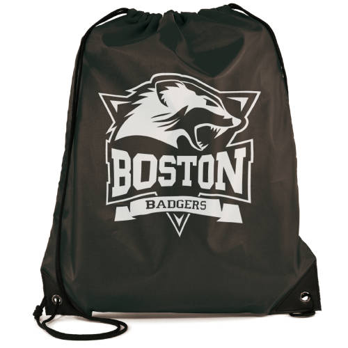 Promotional Polyester Drawstring Bags in Black from Total Merchandise