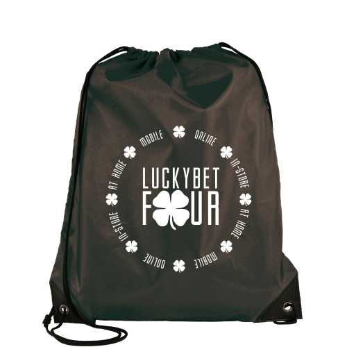 Promotional Polyester Drawstring Bags in Black from Total Merchandise
