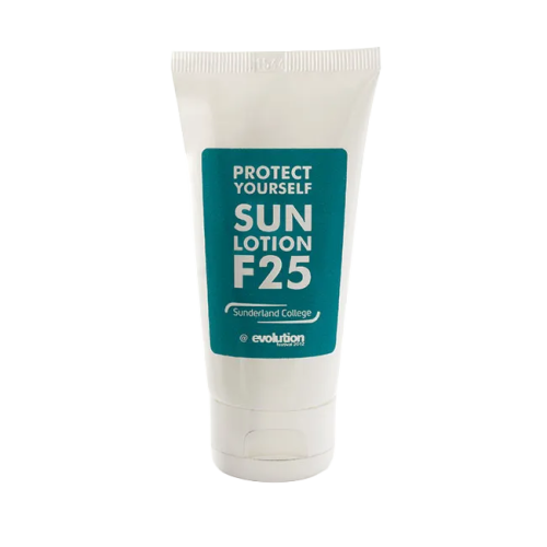 Custom Branded F25 Sun Lotion Tubes in White with Printed Label by Total Merchandise