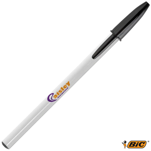 Promotional BiC Style Ballpens in Opaque White/Black with Logo from Total Merchandise