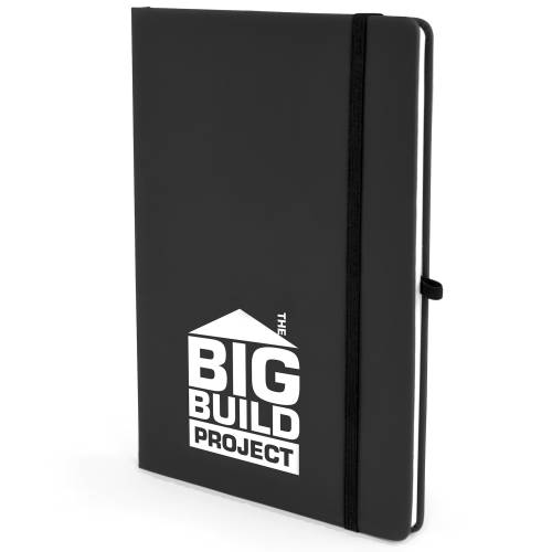 Branded A5 Soft Touch PU Notebooks in black and available from Total Merchandise