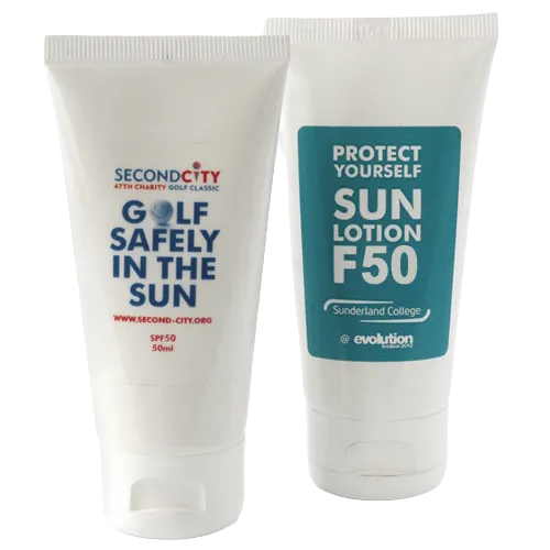 Promotional F50 Sun Lotion Tubes with Printed Labels from Total Merchandise