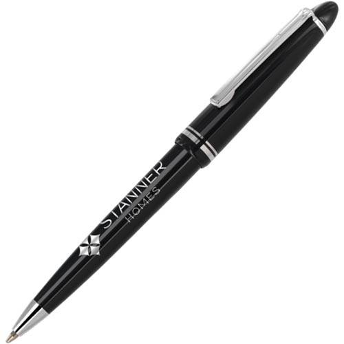 Promotional Alpine Chrome Trim Ballpens in Black Printed by Total Merchandise