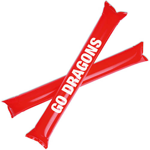 Custom branded Cheering Bang Bang Sticks in red from Total Merchandise