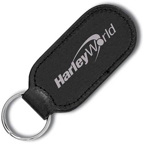 Promotional Cigar Shaped Leather Keyfobs for with a foil blocked company logo