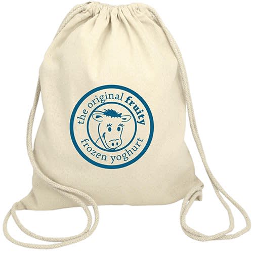 Promotional Cotton Drawstring Backpacks in Natural Cotton Printed with a Logo by Total Merchandise