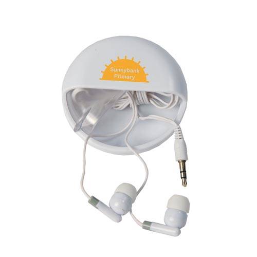 Promotional Earphone Pods in White with Printed Logo by Total Merchandise