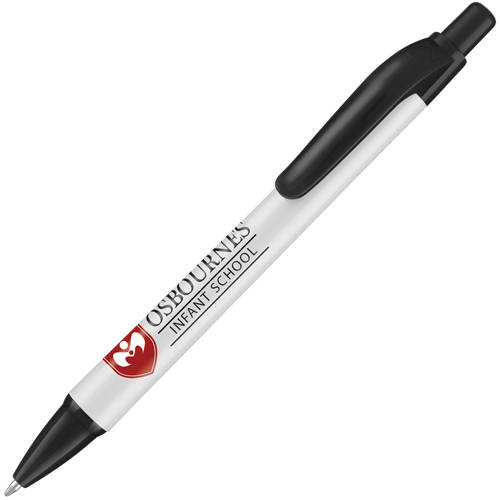 UK Branded Panther Extra Ballpens in White/Black Printed with a Logo by Total Merchandise