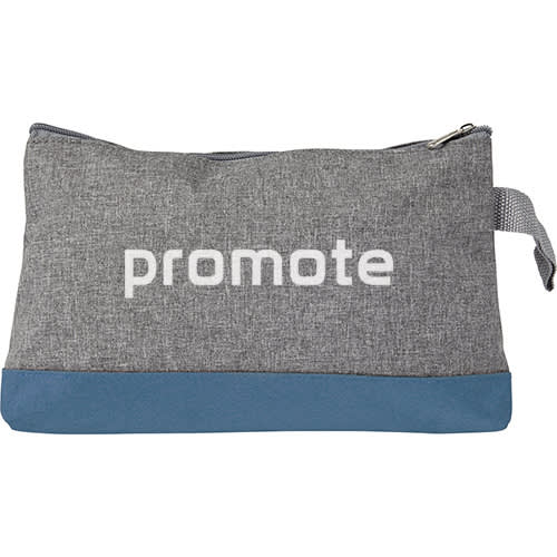 Promotional Poly Canvas Toiletry Bags in grey with blue trim from Total Merchandise