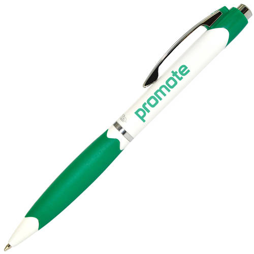 PromoMate Plunge Ballpens in White/Green