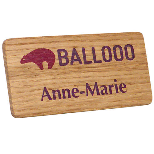 UK Made Real Wood Name Badges with Custom Engraved Logo & Name by Total Merchandise