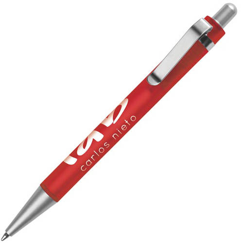 UK Branded Rodeo Frost Ballpens in Red Printed with a Logo by Total Merchandise