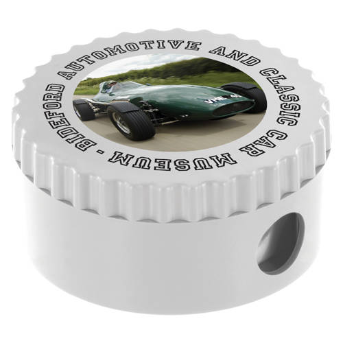UK Branded Round Pencil Sharpeners in White from Total Merchandise