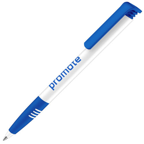 Custom Printed Super Hit Soft Pens with Bright Blue Trim with Printed Logo from Total Merchandise