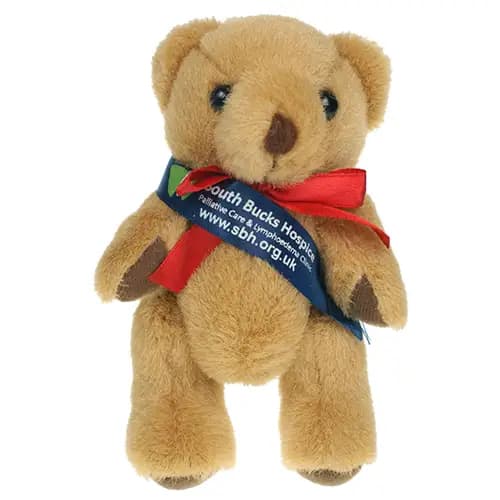 Promotional 13cm Honey Jointed Bear with Sash printed with your logo