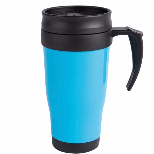 Corporate Branded Thermo Travel Mugs in Light Blue from Total Merchandise