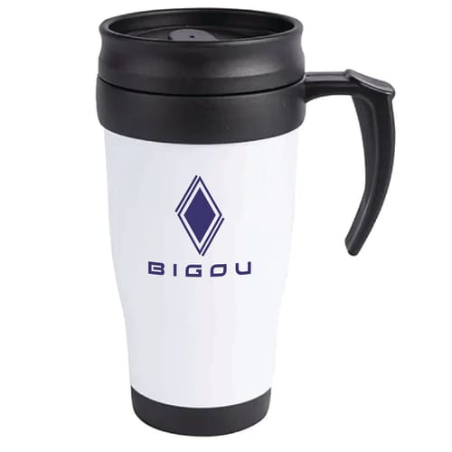 Promotional Thermo Travel Mugs in White with Printed Logo from Total Merchandise