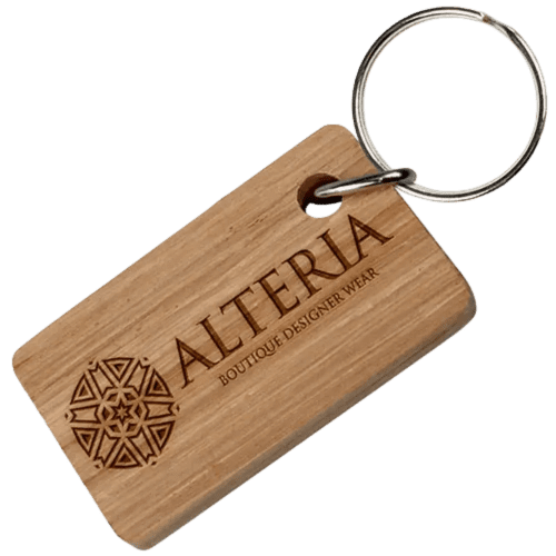 UK Made Oak Real Wood Oblong Keyring with Engraved Logo by Total Merchandise