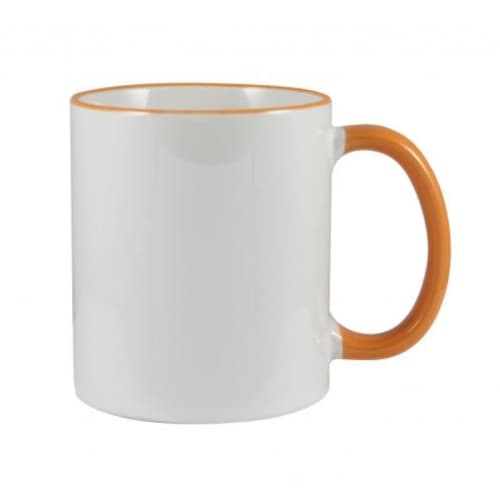 Rim and Handle Full Colour Mugs in White/Orange