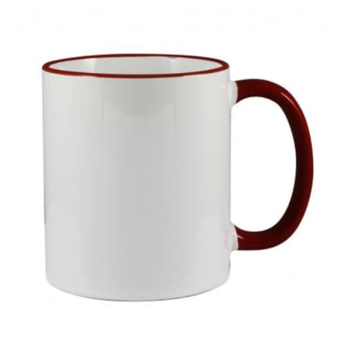 Rim and Handle Full Colour Mugs in White/Bordeaux